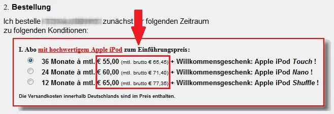 Achtung! Gegenüber Verbrauchern dürfen nur die Bruttopreise angegeben werden. Hier hätten die Bruttopreise fett markiert werden müssen. 