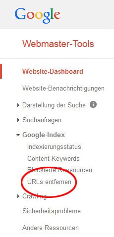 Antrag auf Entfernung von URL aus Google Index