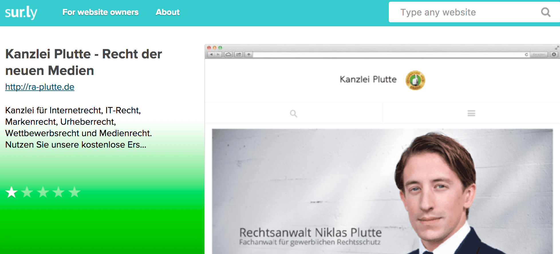Screenshot Kanzlei Plutte bei http://sur.ly